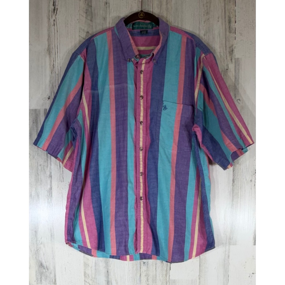 Knights of Round Table Mens Cotton Shirt XL Multicolor Striped Vintage 90s READ